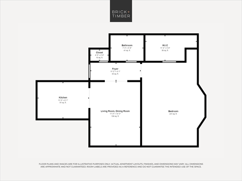 A black and white image of a floor plan for a property by Brick+Timber.